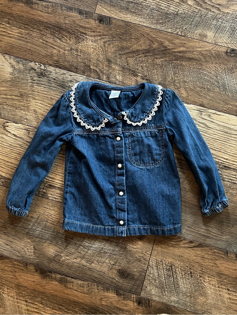 Carter’s Girls 2T Denim Lace Collar Button Front Long Sleeve Top 🎀